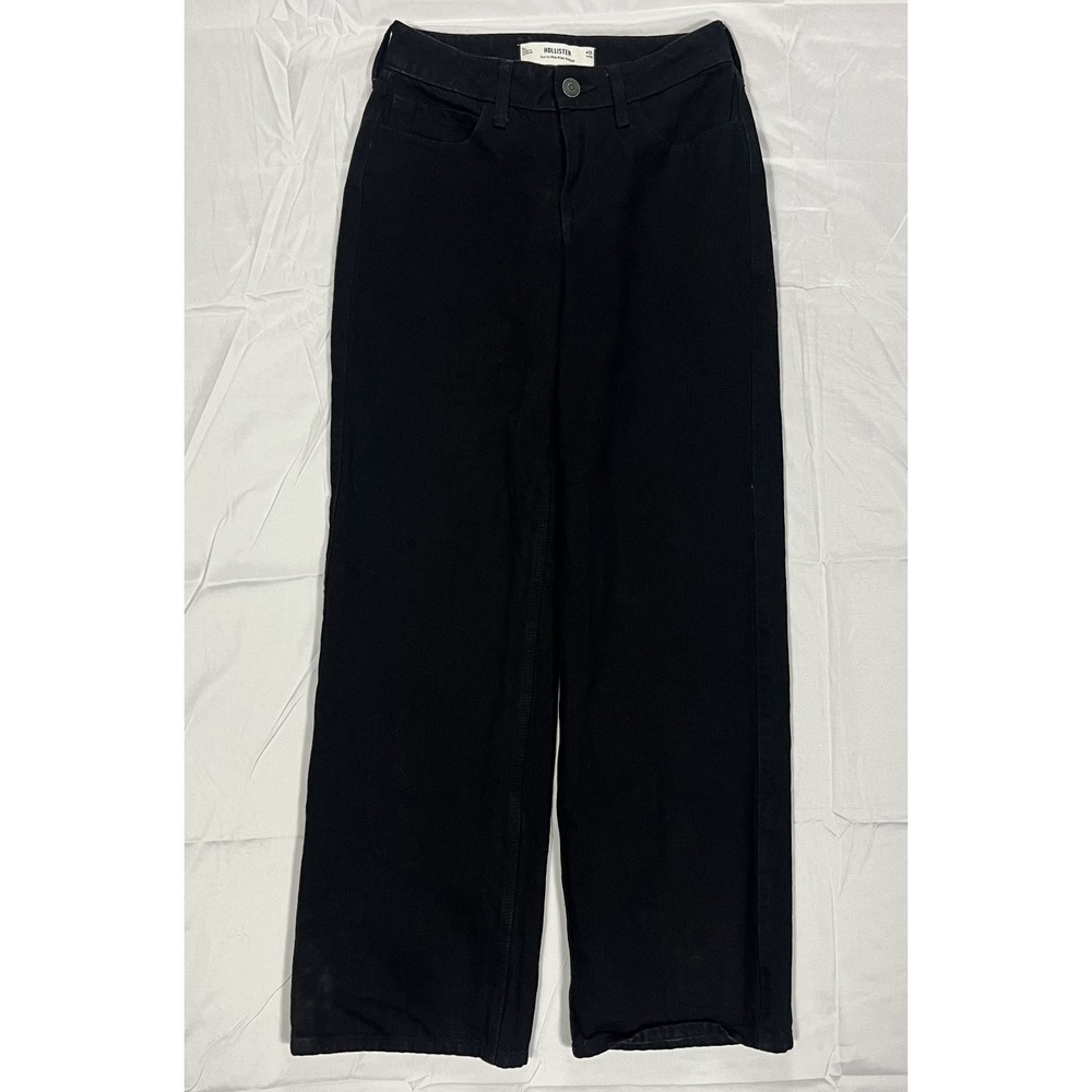HOLLISTER Women Curvy Mid-Rise Baggy Black Jeans W25 Long Denim Stretch